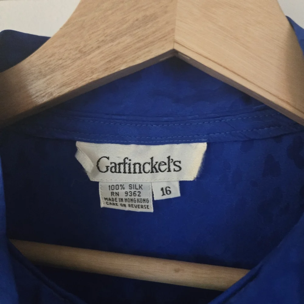 Garfinckel's Vintage 100% Silk Blue Leopard Neck Bow Long Sleeve Dress Size 16